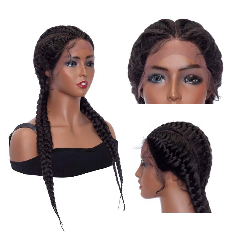 Corncow Braided Wigs Four Box Braids Synthetic Hair Lace Front Wig wit –